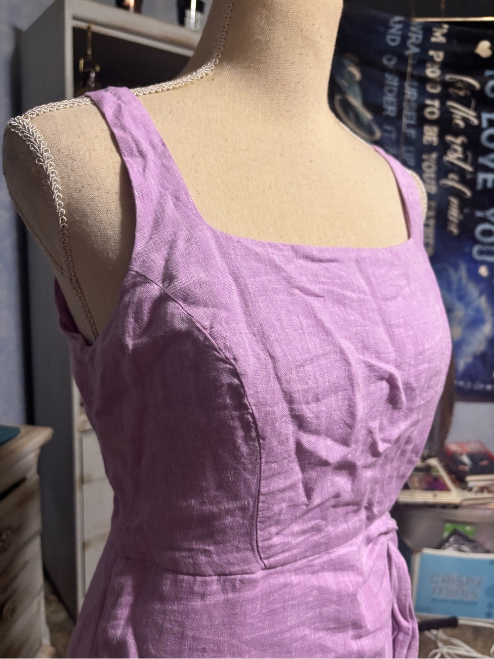 Talbots Petite 100% Linen Lilac Wrap-Style Midi Dress 2P - Picture 7 of 13